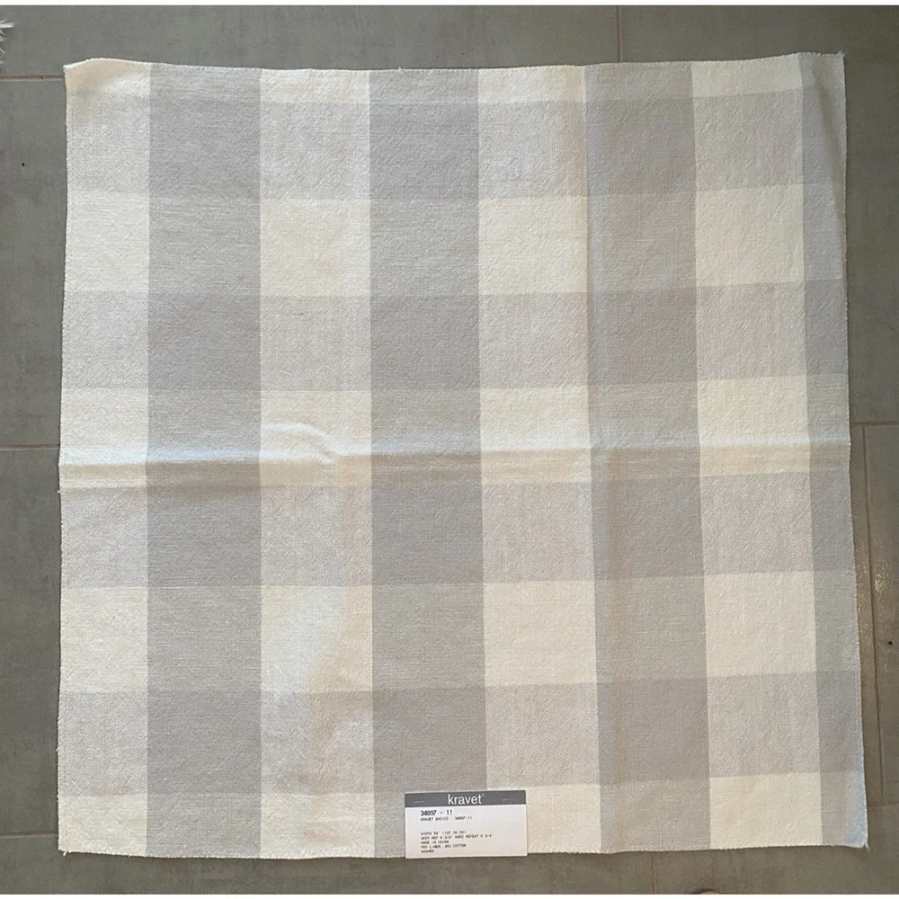 Kravet Windowpane Plaid Linen plus quilted Black White Grey Plaid Print 25